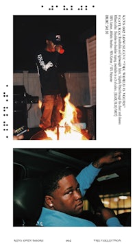 the cover of a magazine with a picture of a man and a fire